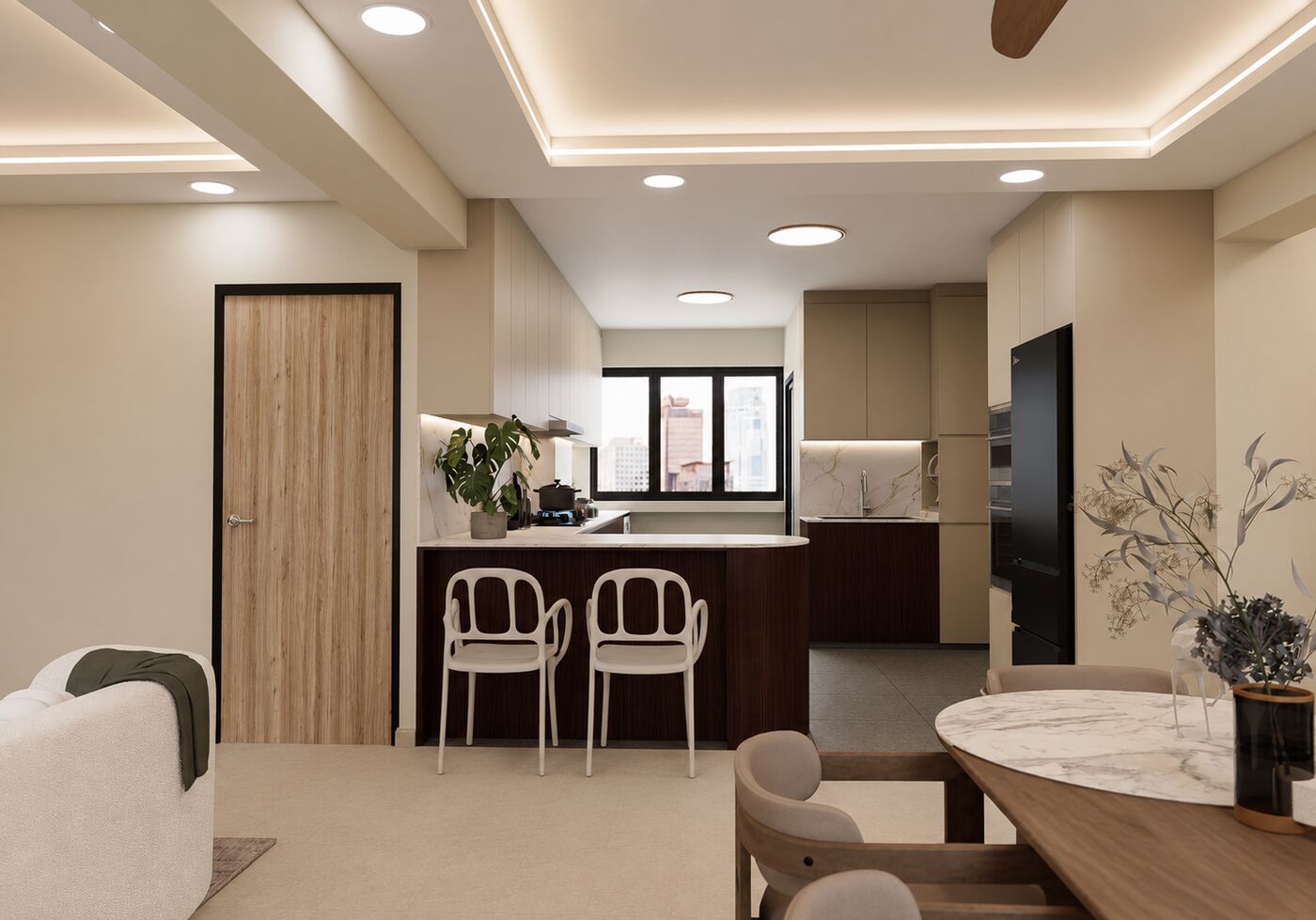 Open kitchen with peninsula