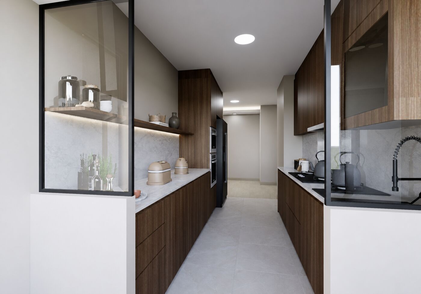 Walnut galley kitchen